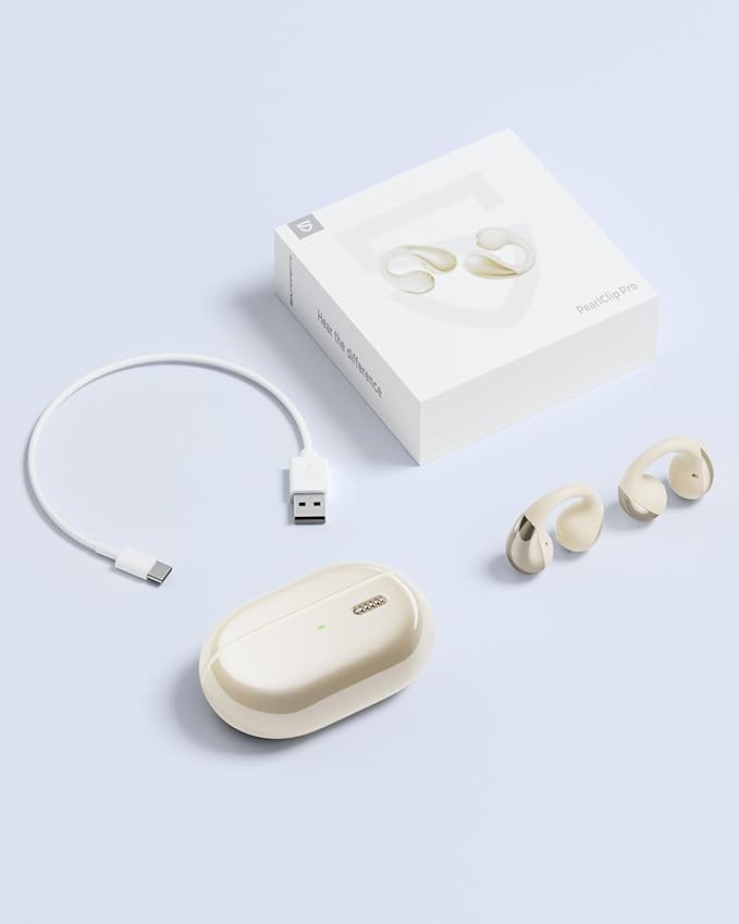 SoundPEATS PearlClip Pro Ear Ultra Open Ear Earbuds Wireless Headphones Bluetooth 5.4 Earphones Clip On Ear Buds with Mic, IPX5 Waterproof, 24 Hrs Play for Running Cycling Fitness