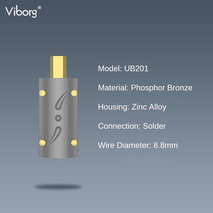 Viborg UB201 Connector Type B Male Plug, Hi-End 24K Gold Plated USB Plug Connector with Alloy Cover for DIY DAC Cable HiFi USB Printer Cable