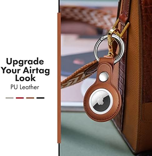 Apple Airtag Cases 4 Pack Leather Keychain | Leather Holders in Multi Colors, Durable and Easy to Clean Protective Holders | Compatible with Apple Air Tag (Golden - Red - Black - Brown)