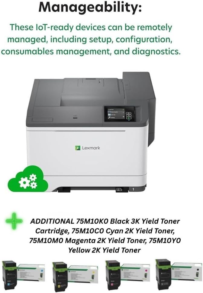 LEXMARK CS531dw Color Laser Wireless Printer (50M0020), Bundle with 75M10K0 Black 3K Yield Toner, 75M10C0 Cyan 2K Yield Toner, 75M10M0 Magenta 2K Yield Toner, 75M10Y0 Yellow 2K Yield Toner