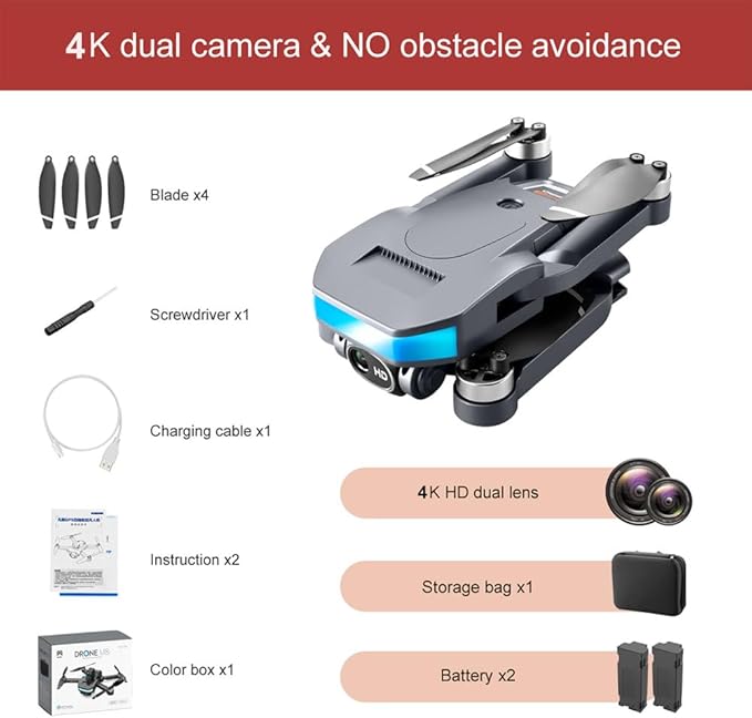 GPS Drones with Camera for adults 4K, Long Flight Endurance(50 minutes), GPS 5G WIFI FPV Quadcopter for Beginners with Optical Flow Positioning,Brushless Motors,No obstacle avoidance, GPS Return Home,Include 2 batteries