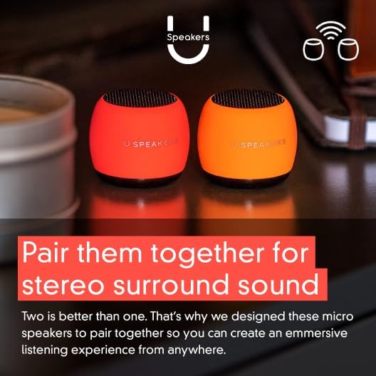Fashionit U Micro - Small Bluetooth Speaker | Coin-Sized Speakers Bluetooth Wireless with Built-in Mic & Remote Shutter | Portable Rich Sound for Travel, Shower, Beach | Glow Yellow