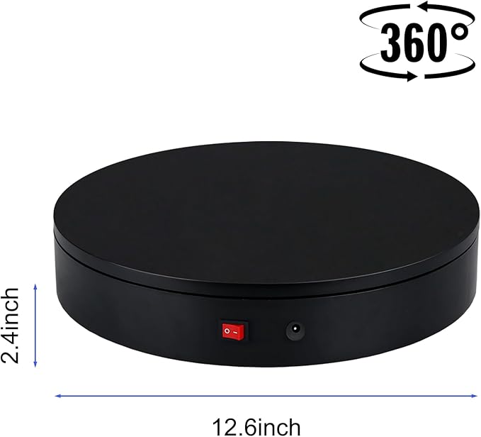 32cm Rotating Platform, 88-300lbs Capacity Motorized Electric Turntable, Heavy Duty Motorized Rotating Base, Large Motorized Rotating Display Stand,Photography Turntable (12.6inch/Black/300Lbs Load)