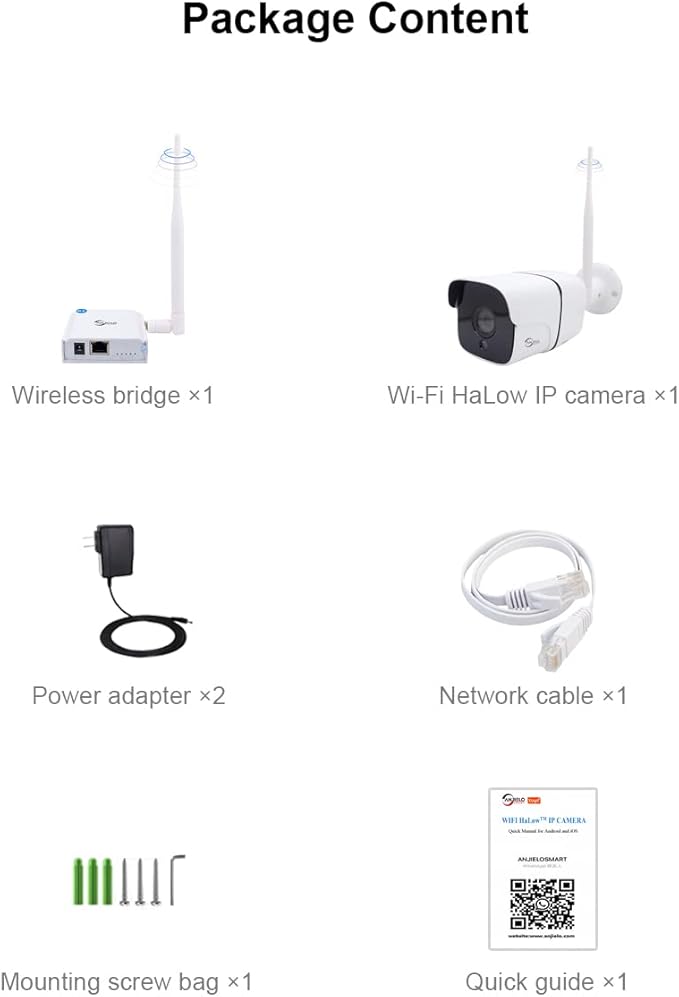 ANJIELO SMART Wireless Bridge Point-to-Point Home Camera Outdoor with 20DBi High-Gain Antenna,2.4G Wi-Fi Bridge HaLow 2MP Camera Supports 3000 feet Outdoor Transmission Distance,Work with Tuya