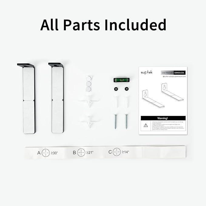 suptek Universal Soundbar Wall Mount Shelf – Wall Mount Bracket for Sony, Samsung, Vizio, LG, Sonos Sound Bars – Under TV Mounting, Space-Saving Design (SBR001GDLB)