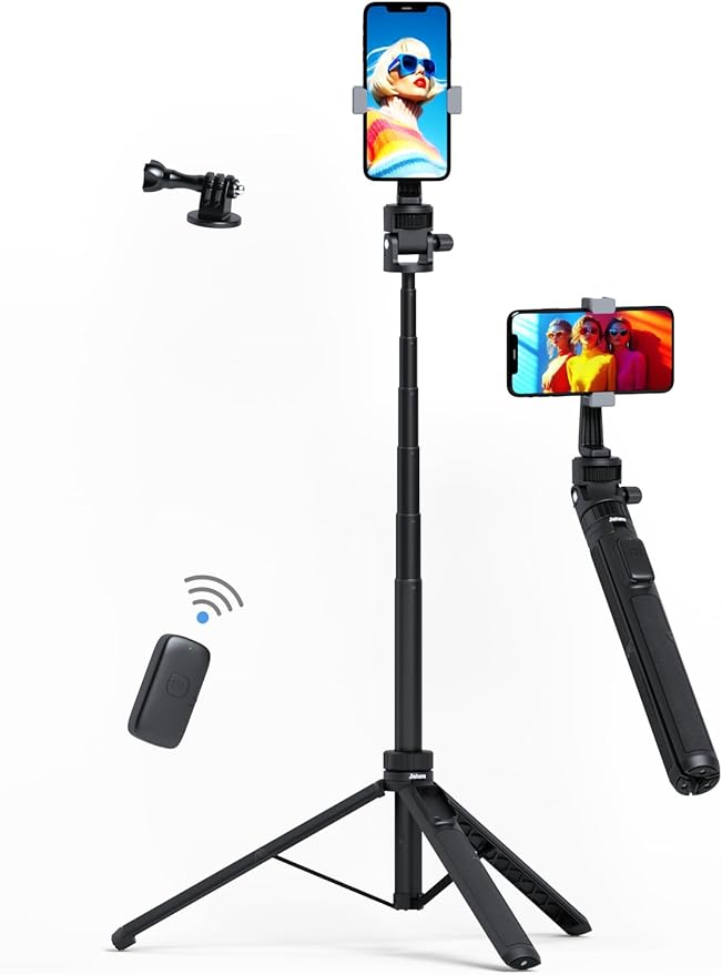 70" Tripod for iPhone & Phone Tripod, Extendable Selfie Stick with Wireless Remote, Lightweight Travel Cell Phone Stand for Vlogging/Live Streaming, Compatible with iPhone Android, Cameras
