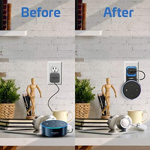 Coby Speaker Wall Mount Compatible with 2nd-Generation Alexa Echo Dot, Device Charging Dock and Storage Station, Cable Management Bracket for Wall Outlet, 7.5-Inch USB Charging Cord Included, Black