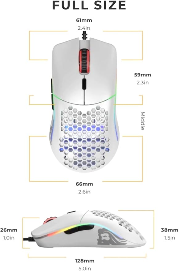 Glorious Model O Wired Gaming Mouse 67g Superlight Honeycomb Design, RGB, Pixart 3360 Sensor, Omron Switches, Ambidextrous - Matte White