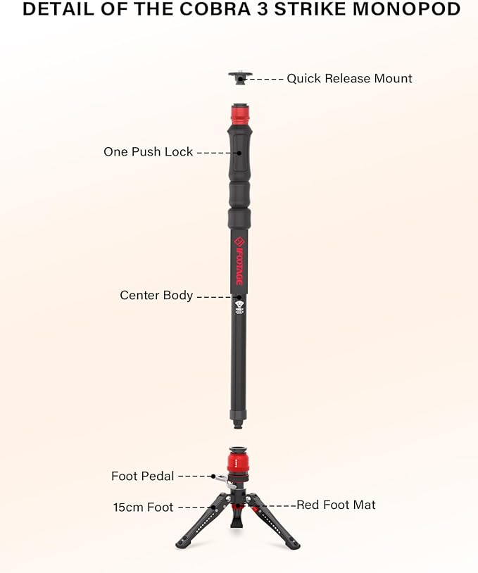 IFOOTAGE 59” Monopod with Feet,Cobra 3 Strike A150S,Professional Travel Camera Monopod,Pedal Lock Base,One-Click Design,for VCR DSLR Nikon Sony,Max.Load 11lbs/5KG