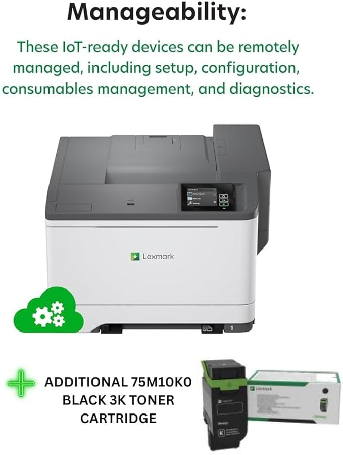 LEXMARK CS531dw Color Laser Wireless Printer, Gigabit Ethernet, Single Sheet Multipurpose Feeder and Multiple Media Sizes Supported (50M0020) Bundle with 75M10K0 Black 3K Yield Toner Cartridge