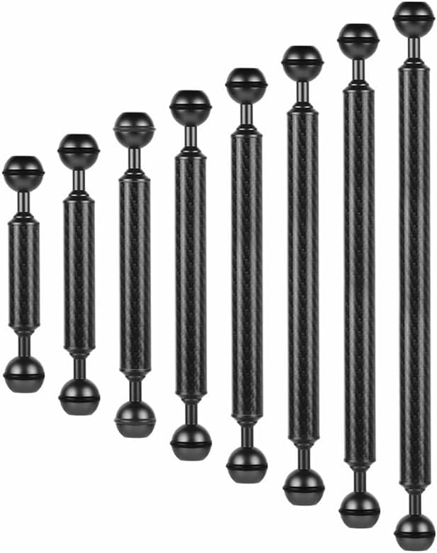 Carbon Fiber Underwater Float Arm, 1-inch Dual Ball Buoyancy Arm for Underwater Camera Tray, Video Light & Strobe for Scuba Diving Photography & Videography (Black, 11 inches)