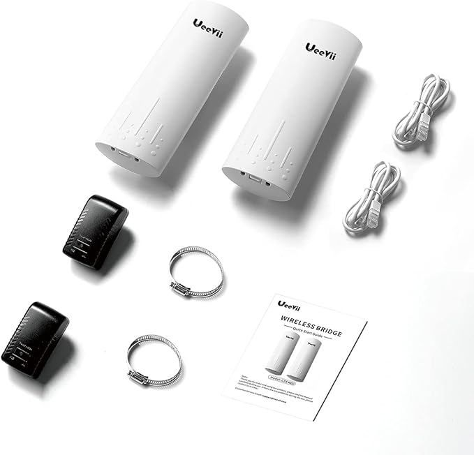 Wireless Bridge Point to Point Outdoor: UeeVii CPE450 5.8G 3Km Long Range Wi-Fi Bridge for Extend Network to Barn and Surveillance Range - Work with Starlink, 14dBi MIMO Antenna,48V POE Powered, 2pcs