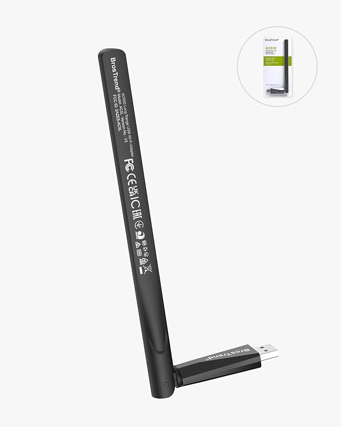 BrosTrend 650Mbps Linux Compatible WiFi Adapter Supports Kali Linux, Ubuntu, Mint, Debian, Kubuntu, Zorin, PureOS, Raspberry Pi 2+, Windows, Dual Band USB Wireless Adapter w/ Long Range WiFi Antenna