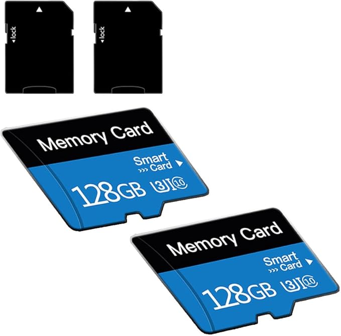 2 Pack 128 GB Micro Memory Card with Adapter, TF Memory Card Class 10, Mini Memory sd Card for Camera/Smartphone/Tablet/Drone (Blue 128GB*2)
