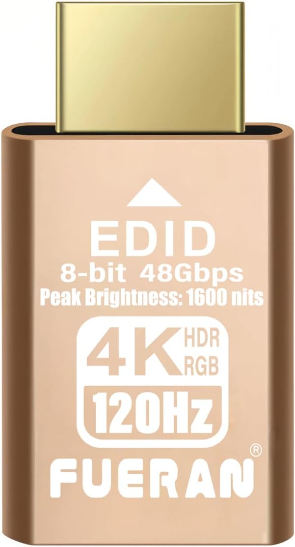 4K 120Hz HDMI 2.1 Dummy Plug – High-Resolution Virtual Display Emulator for PC, VR Headsets & Cryptocurrency Mining EDID Headless Ghost Display Adapter (2.1-4K/120Hz-HDR/8bits-1P)