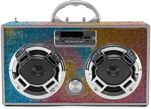 Boombox Speaker with LED Lights – Retro Bluetooth Speaker w/Enhanced FM Radio - Perfect for Home and Outdoor (Swirl Bling)
