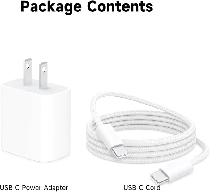 6FT iPad USB C Cable 20W Wall Charger for iPad 11th A16 10th, 12.9-inch iPad Pro 3rd/4th/5th/6th/M4, 11-inch iPad Pro First/2nd/3rd/4th/M4, iPad Air 4th/5th/M2/M3, iPad mini/mini Pro A17 Charging Cord