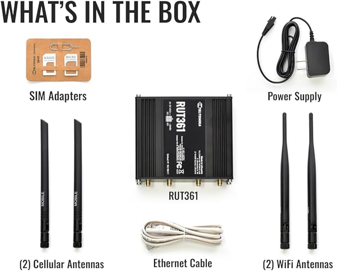 Teltonika RUT361 Industrial 4G LTE Router – Compact & Rugged Cellular Wireless Router with Ethernet, WiFi, VPN, RMS Support, Remote Monitoring, and IoT connectivity (RUT361200800)