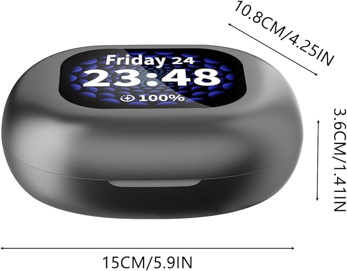 Open Ear Earbud Wireless Bluetooth 5.4 Earbuds,Intelligent Touch Screen Headphones,50H Playtime,Ergonomic Ear Hook,Built-in Mic,LED Display Charging Case,for Sport Running Fitness (Grey)