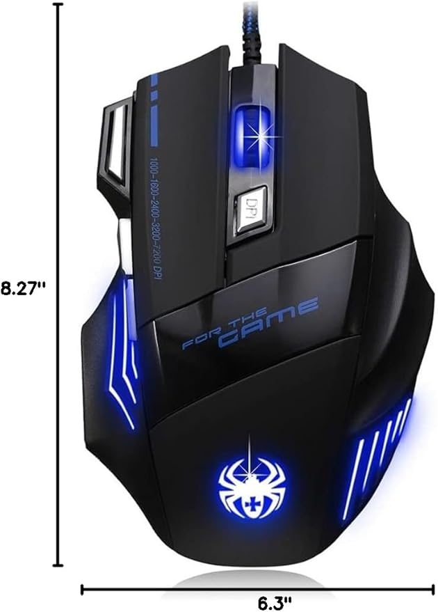 Zelotes Ergonomic 7200 DPI LED Optical Wired Gaming Mouse Mice 7 Buttons Compatible Mac Pro Gamer PC Laptop Desktop Notebook-Black Black(T80)