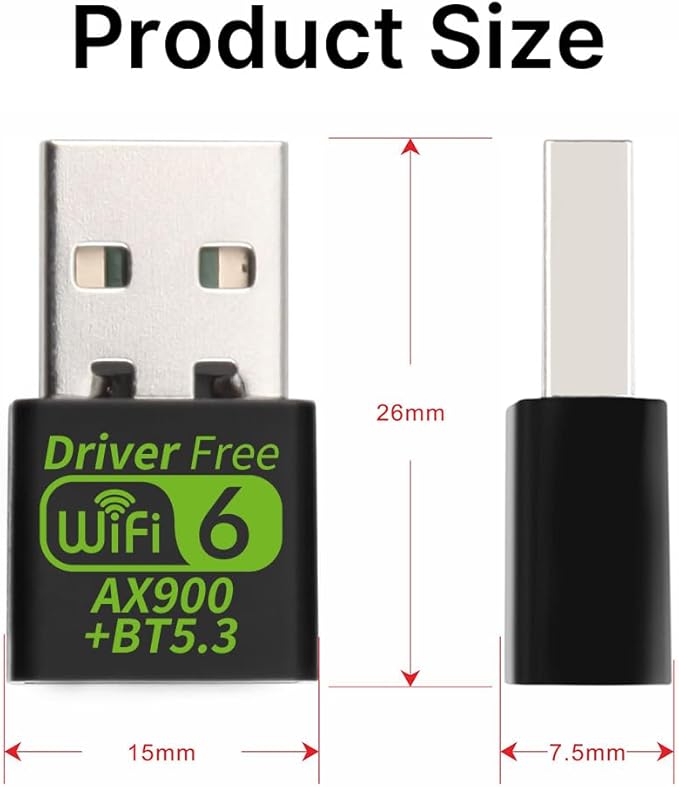 AX900 USB WiFi 6 Adapter BT 5.3 WiFi USB Adapter for PC with RTL8851BU Chip Dual-Band 2.4GHz/5GHz up to 900Mbps Built-in Antenna Plug and Play 802.11ax Gaming Office Wireless Network Card