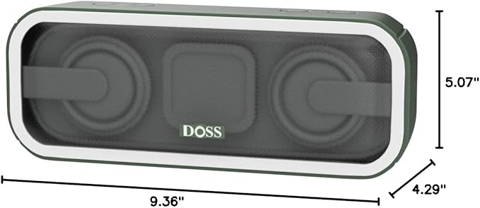 DOSS SoundBox Pro+ Bluetooth Speaker with 24W Impressive Sound, Booming Bass, IPX6 Waterproof, 15Hrs Playtime, Wireless Stereo Pairing, Mixed Colors Lights, 66 FT- Green