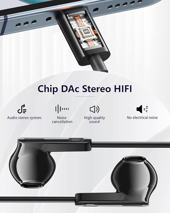 USB C Headphones Wired for iPhone 17 Air 15 Pro 16 Pro Max in Ear Wired Headphones with Microphone Volume Control HiFi Stereo USB-c Earbuds Type C for S24 S23 S25 Ultra S22 A55 A56 A16 Pixel