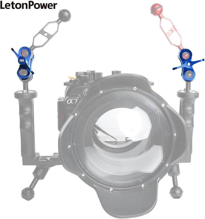 2-Hole 1" Aluminum Underwater Camera Clamp Ball Mount (2-Pack) - Underwater Bracket for Diving Light Arms & Camera Trays, Saltwater-Resistant Adapter for Scuba Photography/Videography Gear