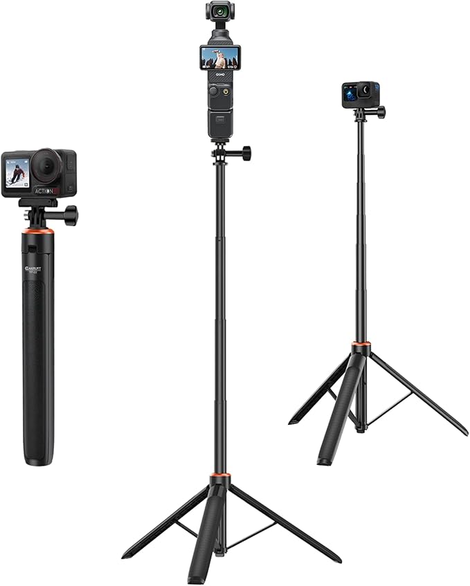 53.5" Selfie Stick Tripod for GoPro, Portable Travel Tripod Stand with Extension Rod for DJI Osmo Pocket 3, Go Pro Hero 13/12/11/10/9/8/Max, DJI Action 5 Pro/4, Insta360 X5/X4, AKASO EK 7000 Camera