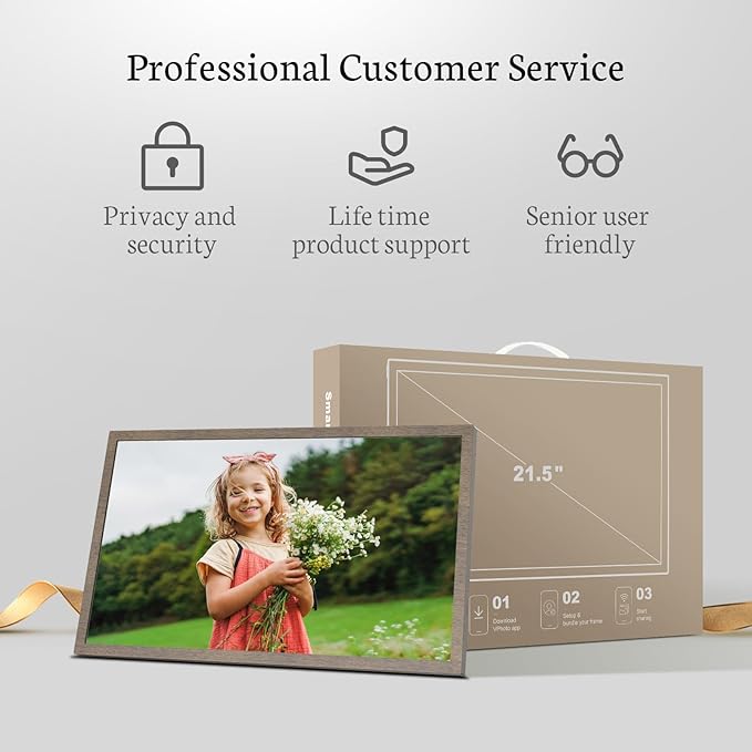 BSIMB Large Digital Picture Frame 21.5 Inch, 1920x1080 FHD WiFi Digital Photo Frame Electronic 32GB Remote Control, Share Pictures/Videos via App/USB/SD Easy Setup Gifts for Mom(Non-Touch), Dark Wood