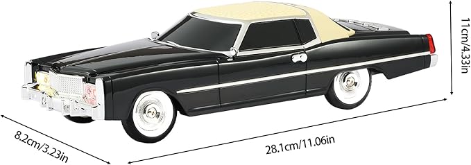 American Retro car Bluetooth Speaker, Mobile Wheel Retro car Model, HD Stereo, TWS Pairing, LED Ambient Light, Type-C Portable Charging, Home, Party, Camping Desktop Decoration (Black)