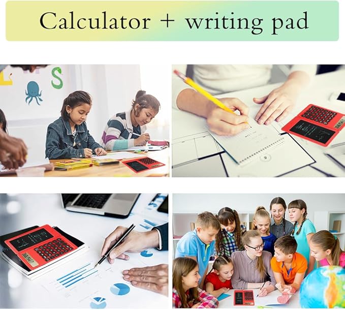 Desk Calculator, Desktop Small Calculators with Writing Notepad, Basic 4-Function Math Large Button Calculator, School Supplies for Kids, Middle/High School Students (Red)