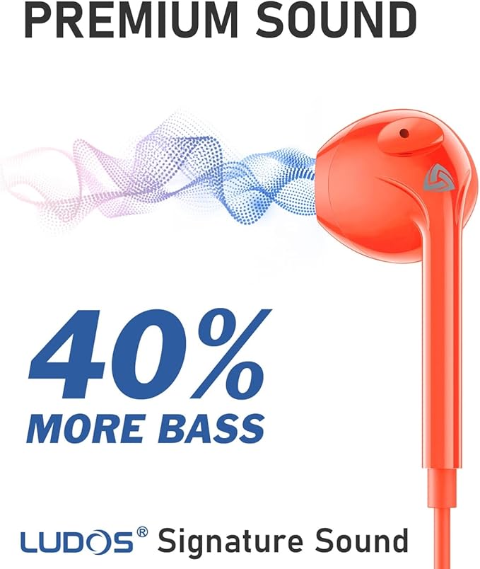 LUDOS Zenith USB C Headphones for iPhone 17 16 15 Pro Max Plus Air iPad Pro Air, 2 Years Warranty, USB-C Earbuds for Samsung Galaxy S24 S23 Ultra S22 S21 S20 A55 A54 A53, USB Type C Earphones - Coral