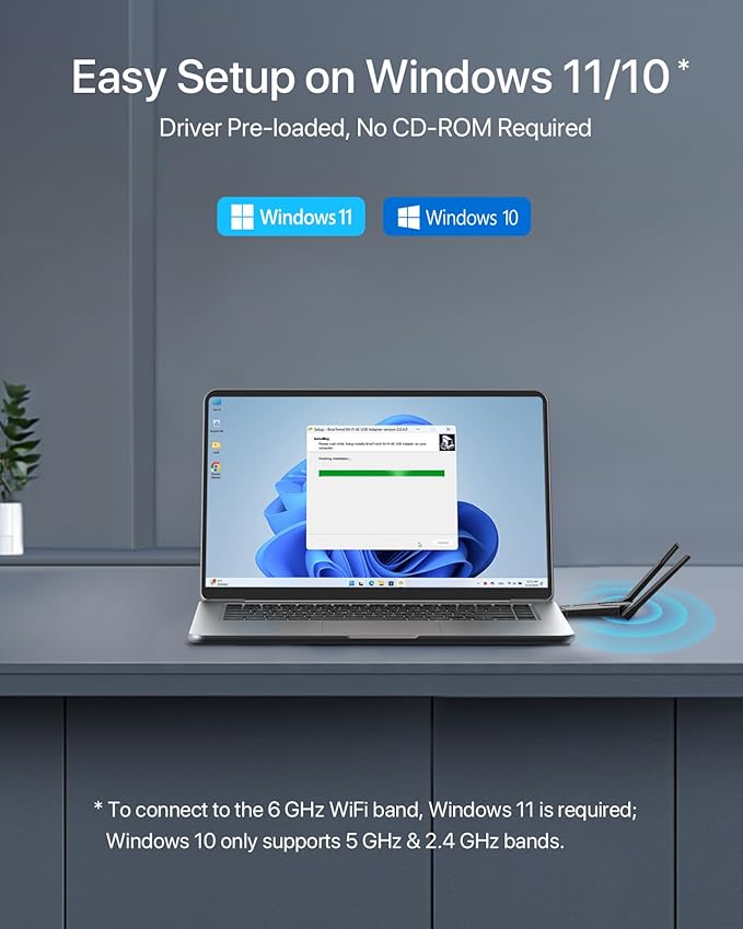 BrosTrend AXE5400 WiFi 6E USB Adapter, Tri-Band Long Range USB WiFi Adapter for Desktop PC Laptop, 6GHz 2402Mbps + 5GHz 2402Mbps + 2.4GHz 574Mbps, Ultra-Low Latency Wireless Dongle for Windows 11/10