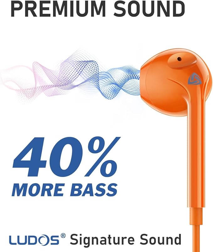 LUDOS Zenith USB C Headphones for iPhone 17 16 15 Pro Max Plus Air iPad Pro Air, 2 Years Warranty, USB-C Earbuds for Samsung Galaxy S24 S23 Ultra S22 S21 S20 A55 A54, USB Type C Earphones - Orange