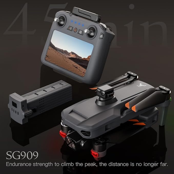 SG909 Drone with Camera 4K for Adults, 6 km Control Distance, Remote Control with Screen, 3-Axis Gimbal, 360° Obstacle Avoidance, Professional RC Quadcopter Drones, 3 Batteries