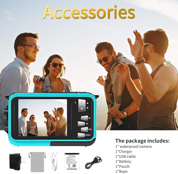 4K Underwater Camera with 32GB Card 1250mAh Battery 56MP Autofocus 11FT Waterproof Camera Dual-Screen Selfie 16X Waterproof Floatable Digital Camera Underwater Camera for Snorkeling