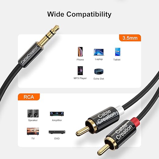 CableCreation 3.5mm to RCA Cable 10ft 2Pack, 3.5mm TRS Male to 2RCA Male Stereo Y Splitter RCA Cord Compatible with Echoot, Smartphone, MP3, Tablet, Stereo Receiver, Car, Speaker, HDTV ect, 3M