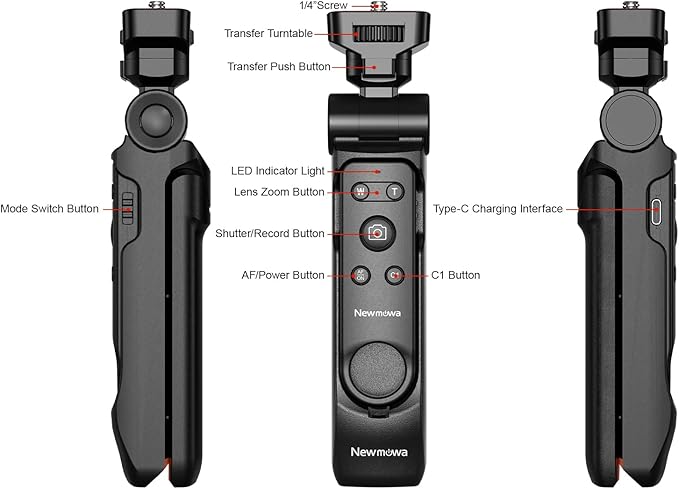 Newmowa Wireless Remote Control Shooting Grip & Mini Tripod for Sony ZV-1, ZV-1F, A7 III, A7R III, A9, A6100, RX100 VII, Canon EOS RP, EOS R, 6D Mark II, 800D, Nikon Z, Z6 II, Z50, COOLPIX A1000