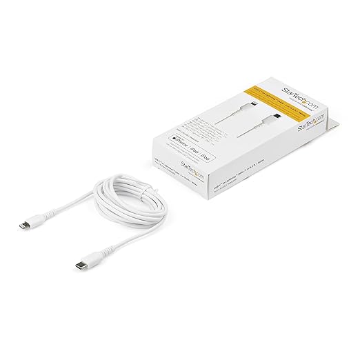 StarTech.com 6 Foot (2m) Durable White USB-C to Lightning Cable - Heavy Duty Rugged Aramid Fiber USB Type C to Lightning Charger/Sync Power Cord - Apple MFi Certified iPad/iPhone 12 (RUSBCLTMM2MW)
