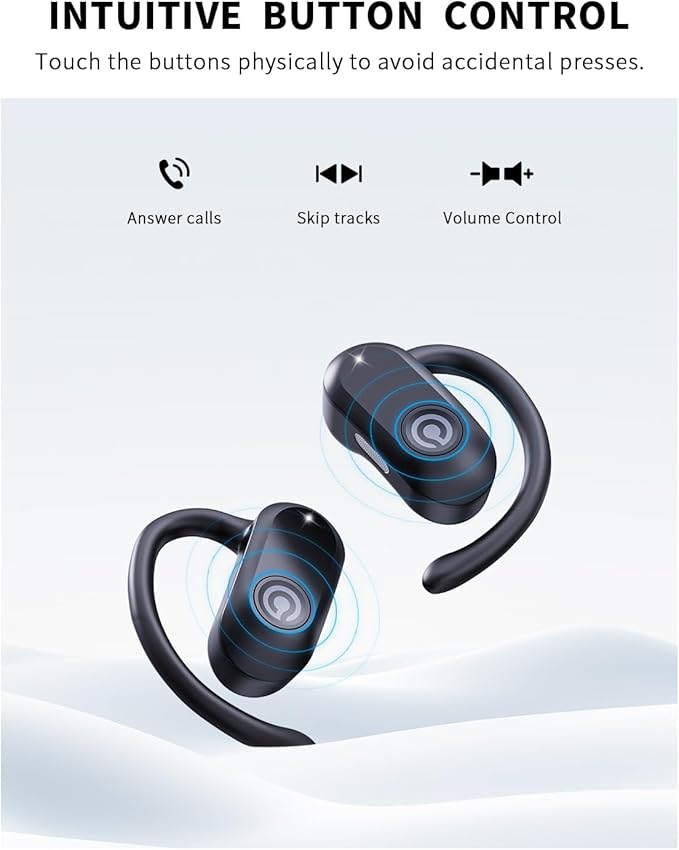 CXK Open Ear Earbuds Bluetooth 5.4 Bone Conduction Headphones, True Wireless Ear Buds with 60Hrs Stereo Sound, 0.27oz Lightweight Design Open Headphones with Mic, IPX6 Waterproof Fit Fitness, Black