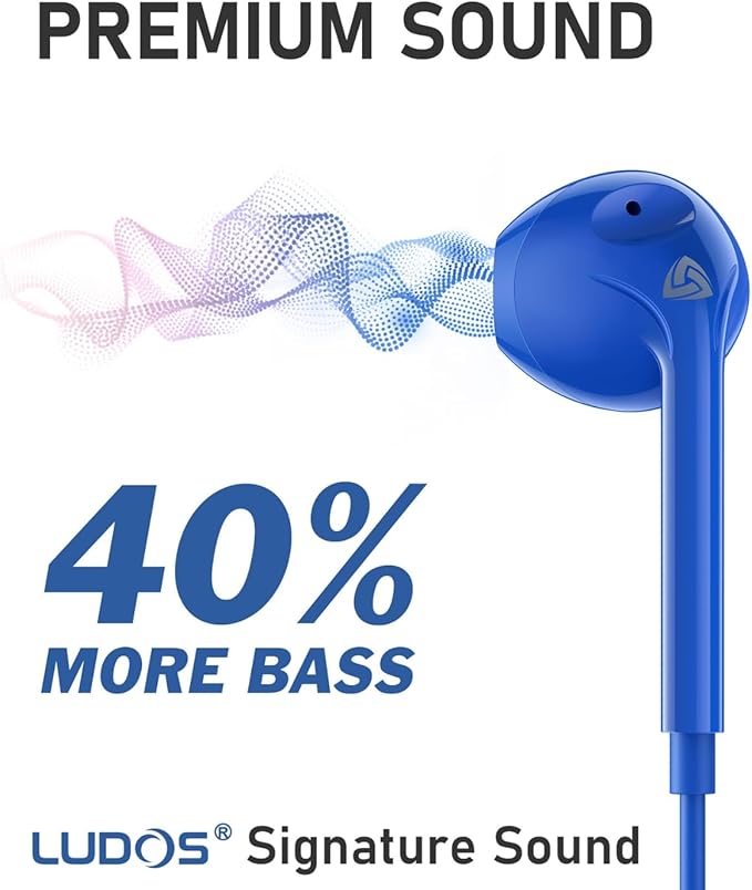 LUDOS Zenith USB C Headphones for iPhone 17 16 15 Pro Max Plus Air iPad Pro Air, 2 Years Warranty, USB-C Earbuds for Galaxy S24 S23 Ultra S22 S21 S20 A55 A54 A53, USB Type C Earphones - Blue