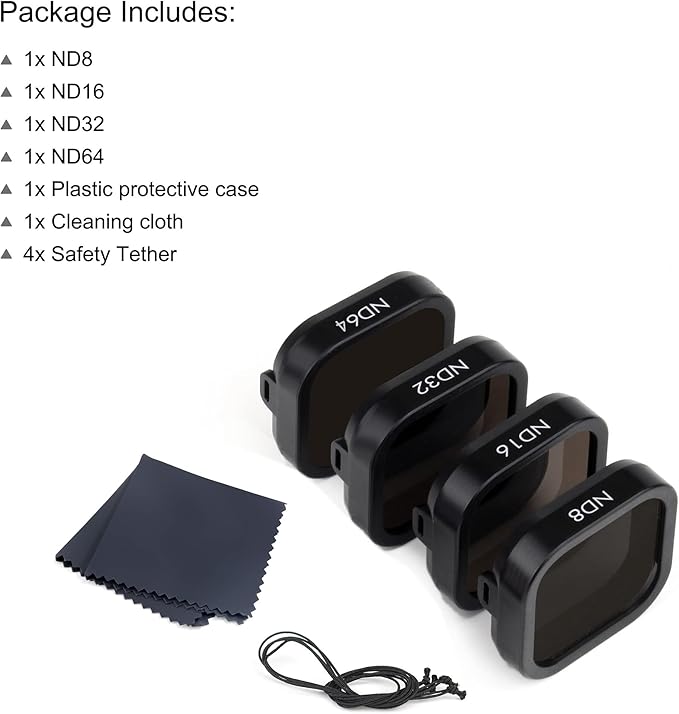 4 Pack Camera Lens Filter ND8 ND16 ND32 ND64 for GoPro Hero 12/11/10/9 Black, Neutral Density Lens Filters, Multi Coated Optical Glass, Lens Protector Go Pro ND Filter Accessories Accessory