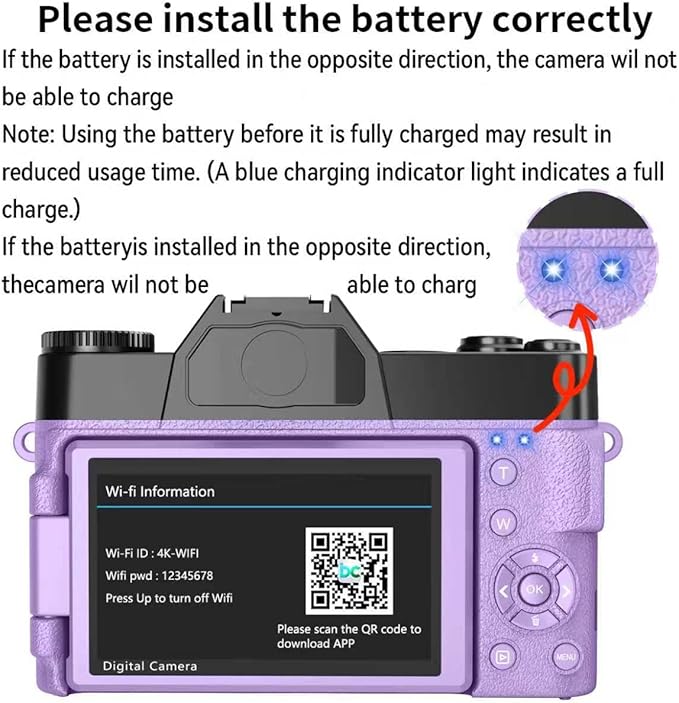 2024 Upgrade VJIANGER Digital Camera for Photography Vlogging Camera for YouTube with WiFi, 180° Flip Screen, 16X Digital Zoom, 52mm Lens, 2 Batteries, 32GB Micro SD Card(Purple)