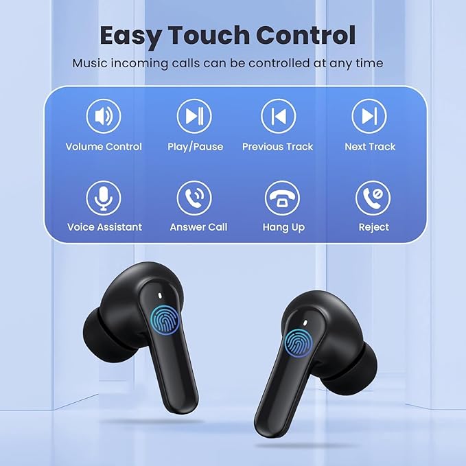 Wireless Earbuds, Bluetooth 5.3 Headphones in Ear with HiFi Stereo Deep Bass, Wireless Earphones 40H Playtime, Bluetooth Earbuds 4 ENC Noise Canceling Mic, LED Display IP7 Waterproof