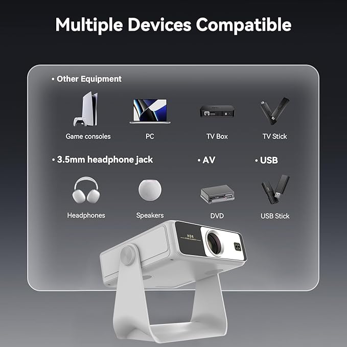 【TouchScreen/Built-in APPs/Auto Focus Keystone】Smart Portable Projector with Touch Tablet, 4K Support Outdoor Proyector, WiFi6 Bluetooth for Home Theater/Gaming/Outdoor (180° Stand & 250")