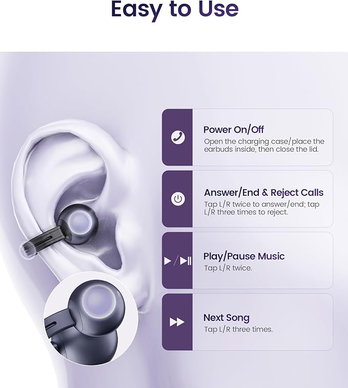 StarClip Open-Ear Wireless Bluetooth Headphones, Clip-On Earbuds with Soft Silicone Pads, 4D Panoramic Sound, Enhanced Comfort & Secure Fit, IP54 Water-Resistant Ear Grips for Workout, Black