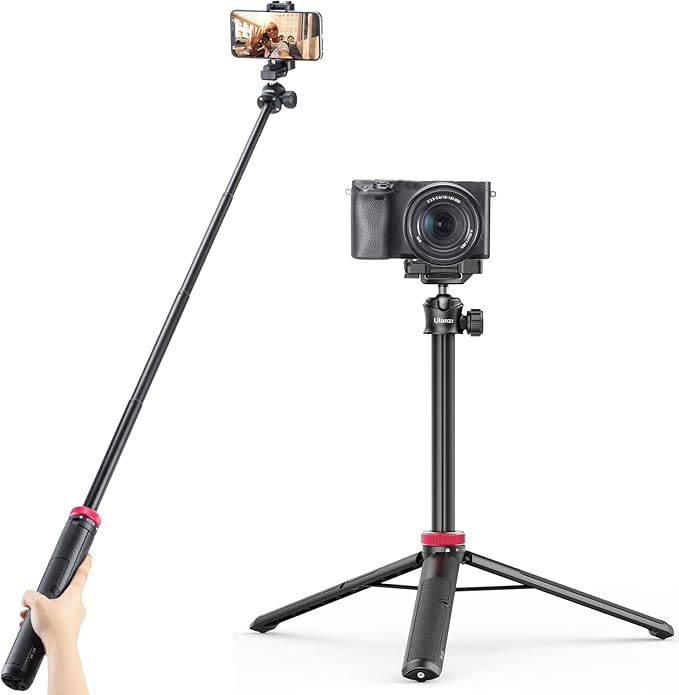 ULANZI MT-44 Extendable Phone Tripod, 59" Selfie Stick Vlog Stand with 2 in 1 Phone Clip, 360° Ball Head Camera Tripod for iPhone Sony DJI Osmo Nano Action Camera, Lightweight for Travel