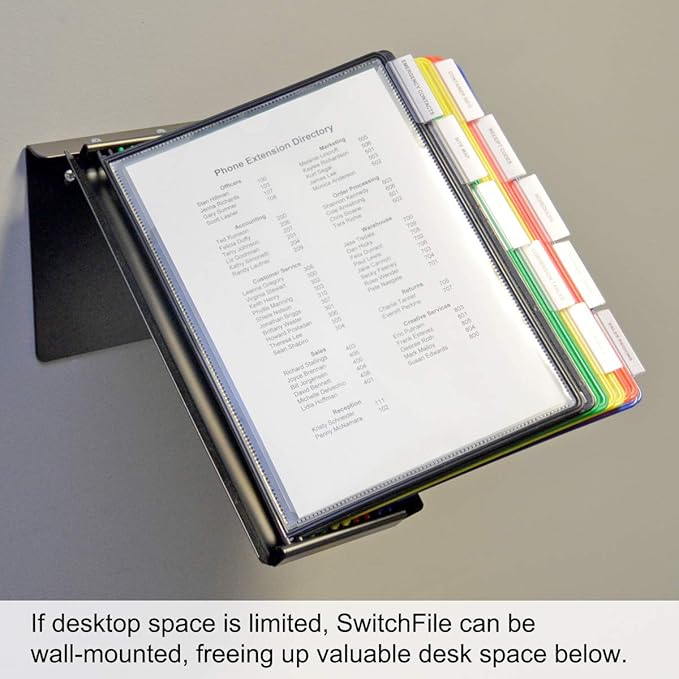 Ultimate Office SwitchFile Reference Organizer Displays Both Landscape or Portrait Documents, Desk or Wall Mount, Featuring, 10 EZ-Load Pockets to Hold 20 Sheets of Paper (Colored Pockets)