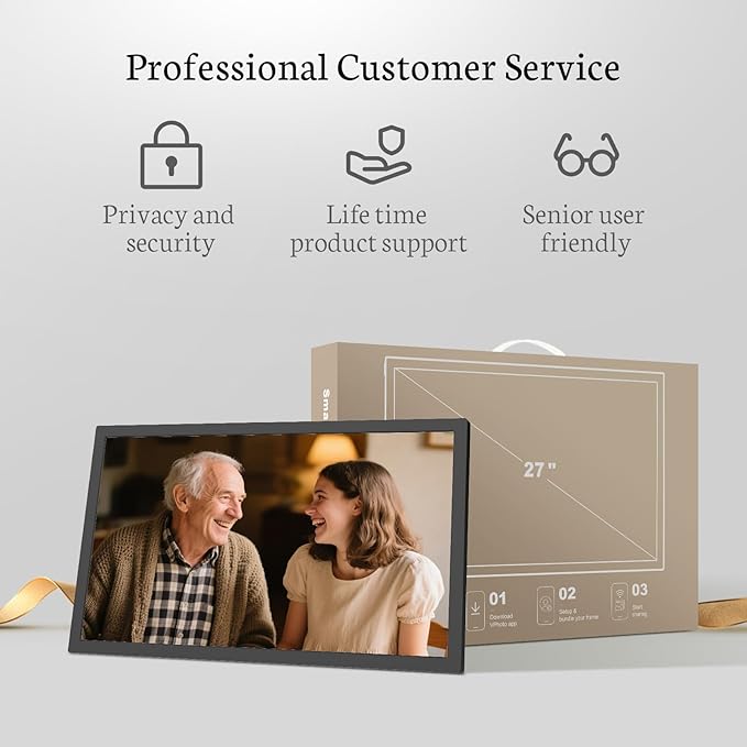 BSIMB Large Digital Picture Frame 27 Inch, 1920x1080 FHD WiFi Digital Photo Frame Electronic 32GB Display, Wall Mount Included, Share Pictures/Videos via App Easy Setup Gifts for Mom(Non-Touch), Black